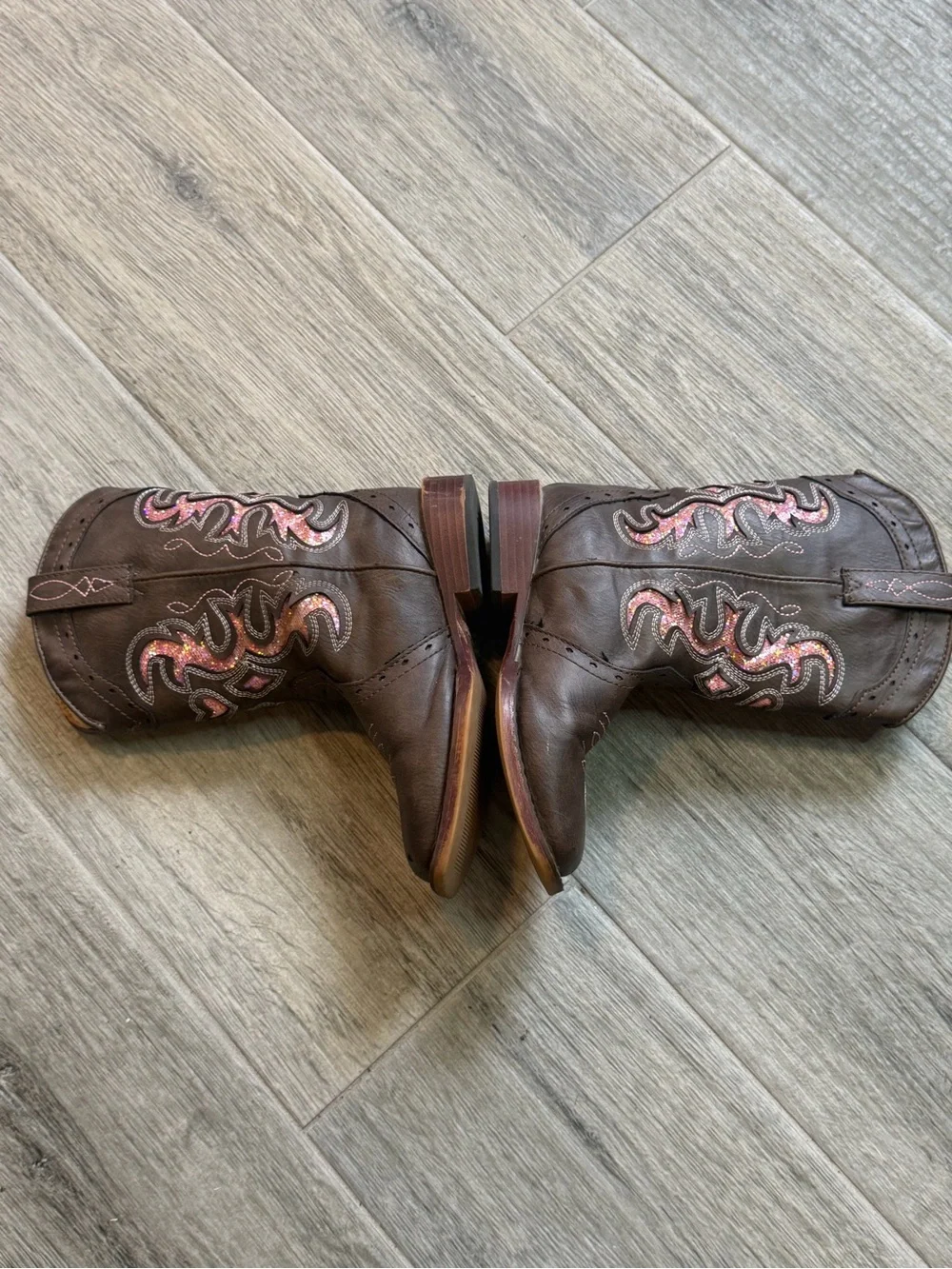 Roper Lexi Pink Rhinestone Glitter Inlay Square Toe Girls Boot Size 12